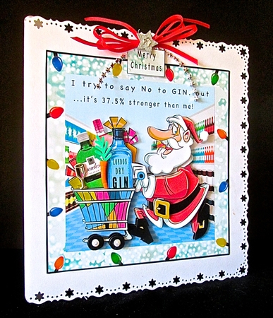 I Try To Say No To GIN Santa - Decoupage by Cynthia Massey
