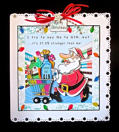 I Try To Say No To GIN Santa - Decoupage by Cynthia Massey