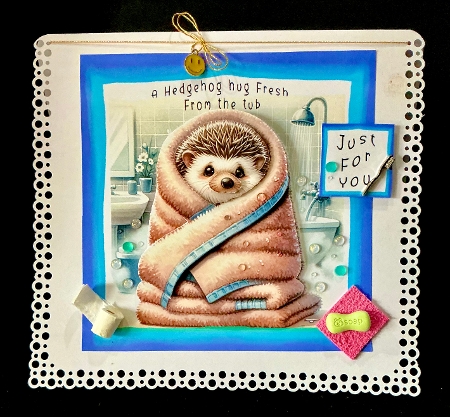 A Hedgehog Hug Fresh From The Tub - Decoupage by Cynthia Massey