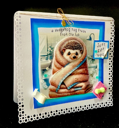 A Hedgehog Hug Fresh From The Tub - Decoupage by Cynthia Massey