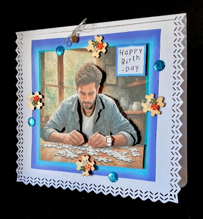 Jigsaw Puzzler Male - Decoupage by Cynthia Massey