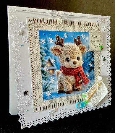 1024×1024 Watercolor Knitted Reindeer – Snowy Forest, Cozy Cabin & Winter Moonlight by Cynthia Massey