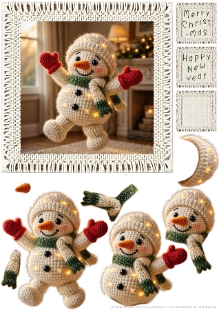 Crochet Snowman Fairy Lights Art by Cynthia Massey