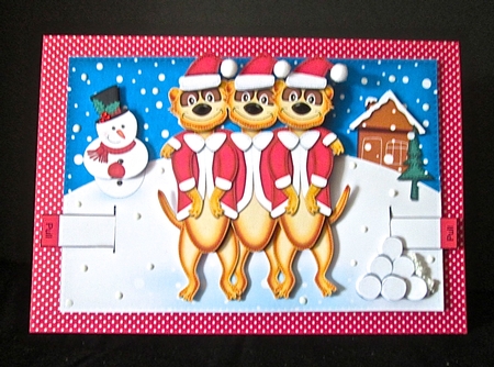 3D Xmas Meerkats Animated Moveable Decoupage Card Kit by Cynthia Massey