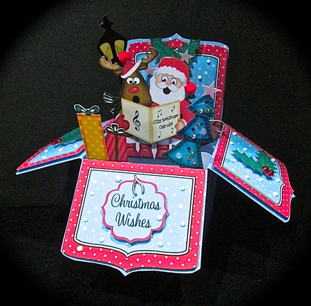 3D Xmas Santa & Rudolph Rubber Band Pop Up Box Card by Cynthia Massey