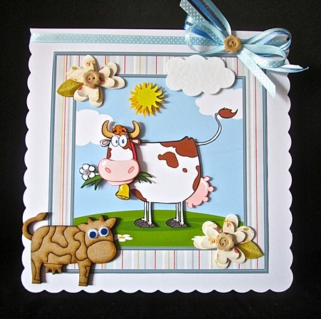 Dairy Cow in the Meadow, Card with Decoupage by Cynthia Massey