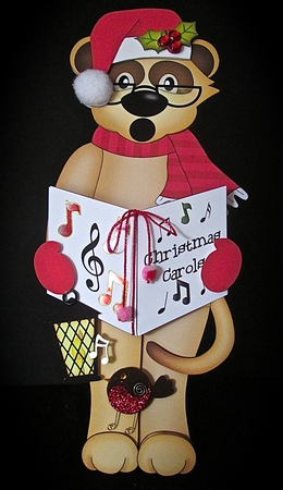 3D on the Shelf Card Kit - Christmas Carol Singing Meerkat by Cynthia Massey