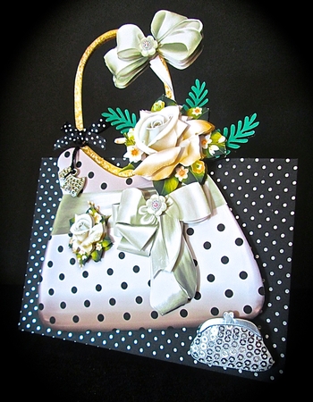 White Polka Dot Handbag with Roses Card by Cynthia Massey