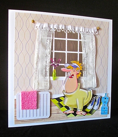 Just a Few More Push Ups, 7x7 Card with Decoupage by Cynthia Massey
