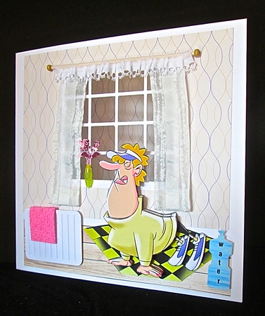 Just a Few More Push Ups, 7x7 Card with Decoupage by Cynthia Massey