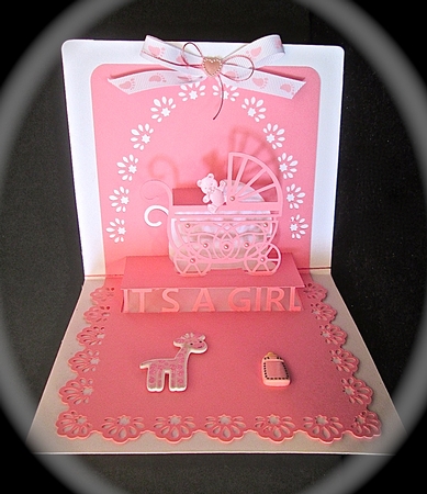 Its A Girl Pop Up Card by Cynthia Massey