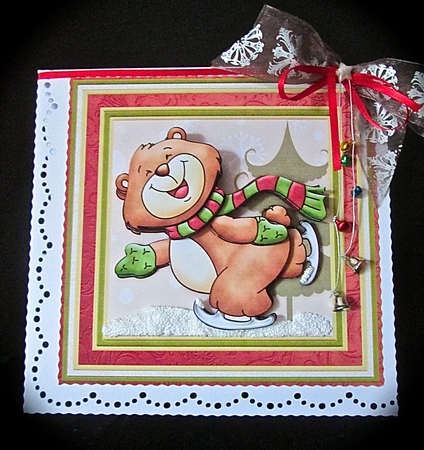 CHRISTMAS SKATING BEAR 8x8 Decoupage Mini Kit by Cynthia Massey