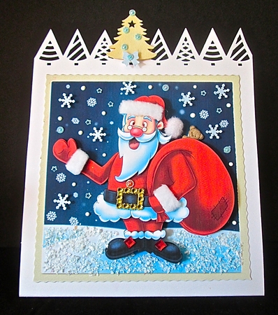 Santa is ready to work 7x7 card with large decoupage by Cynthia Massey