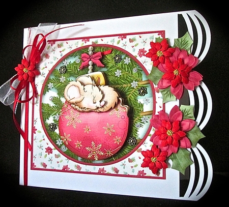 CHRISTMAS MOUSE ON BAUBLE 8x8 Decoupage & Insert Mini Kit by Cynthia Massey