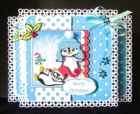 Three Scallop Layers - Penguins In Snow by Cynthia Massey
