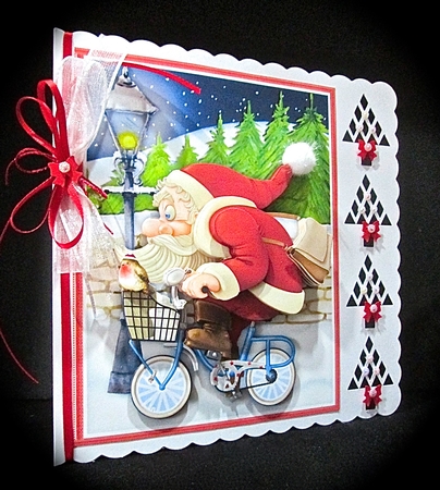 Santa on his Bike 7.5 Christmas Decoupage & Insert Kit by Cynthia Massey