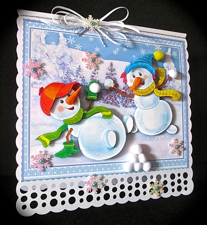 SNOW FIGHT Christmas 7.8 Decoupage & Insert Mini Kit by Cynthia Massey