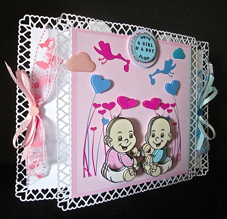 Twins a Boy and a Girl Congratulations - decoupage by Cynthia Massey