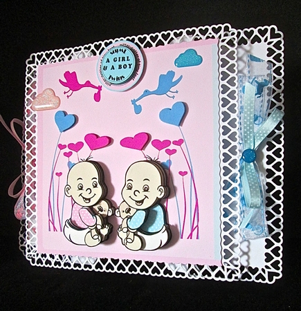 Twins a Boy and a Girl Congratulations - decoupage by Cynthia Massey