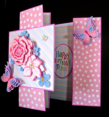 Double Front Z Fold Pink Roses & Butterflies by Cynthia Massey
