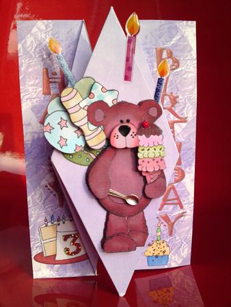 Diamond Fold Birthday Bear by Cynthia Massey