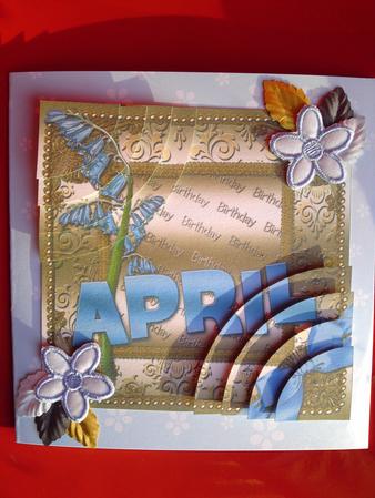 April Bluebells Birthday Gold 6in Duo Corner Stacker by Cynthia Massey