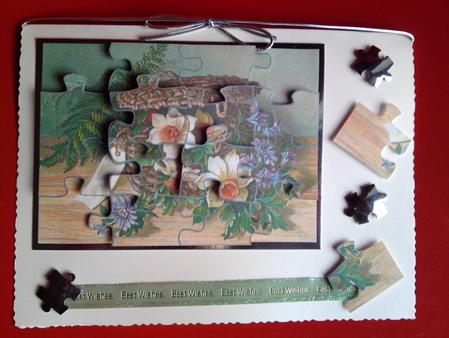 Daffodil Basket Jigsaw Puzzle Card Front by Cynthia Massey