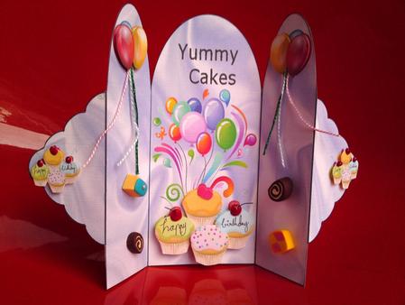 Yummy Cakes, Tri Fold Shutter Card by Cynthia Massey