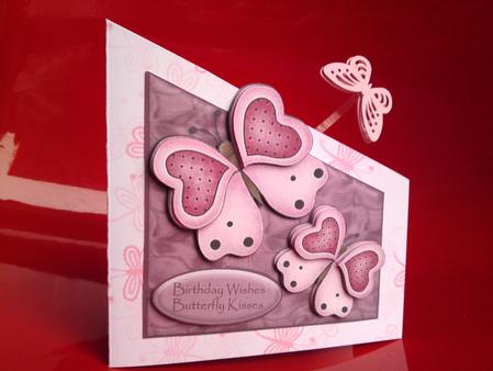 Birthday Butterfly Kisses Diagonal Over the Edge Card by Cynthia Massey