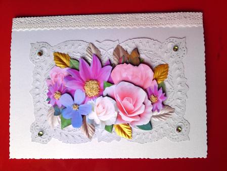 Pink Shades of Spring Flowers on Ecru Lace by Cynthia Massey