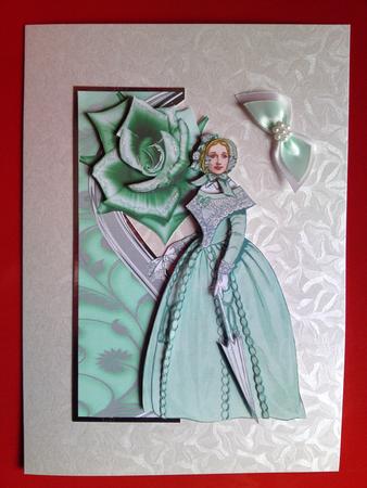 Pretty Victorian Lady in Green, with Rose, A4 by Cynthia Massey