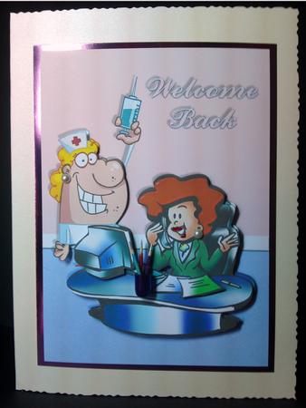Welcome Back Job Card Front with Decoupage by Cynthia Massey