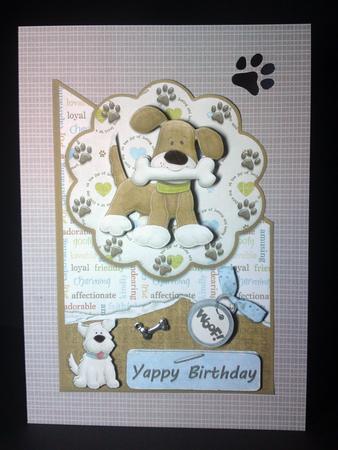 Woof Yappy Birthday Diagonal Over the Edge Card by Cynthia Massey