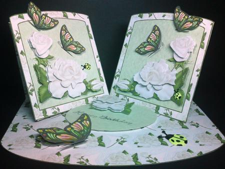White Roses Double Twisted Easel Card with Decoupage by Cynthia Massey