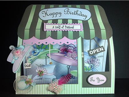 3D Hats Window Pop Up Card Decoupage N Envelope by Cynthia Massey