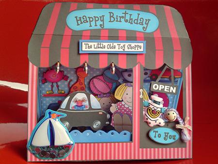 3D the Little Toy Shop Window Pop Up Card Decoupage N Envelo by Cynthia Massey