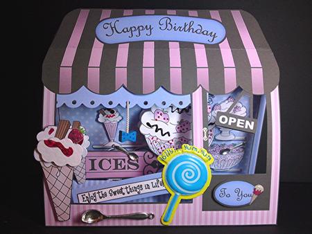 3D the Ice Cream Parlour Window Pop Up Card Decoupage by Cynthia Massey