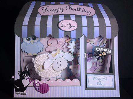 3D Fur N Feathers Window Pop Up Card Decoupage N Envelope by Cynthia Massey