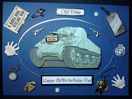 Tank on a Vintage Flag Card Front by Cynthia Massey