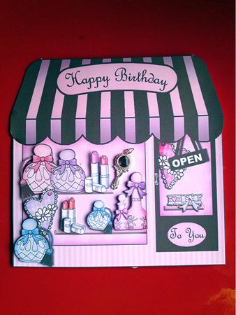 Pamper Yourself Shop Shaped Card Decoupage N Greetings by Cynthia Massey