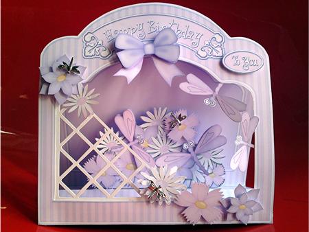 3D Flowers N Dragonflies Single Window Pop Up Card N Envelop by Cynthia Massey