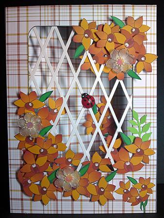 Orange Flowers on Tartan - Trellis Card Kit by Cynthia Massey