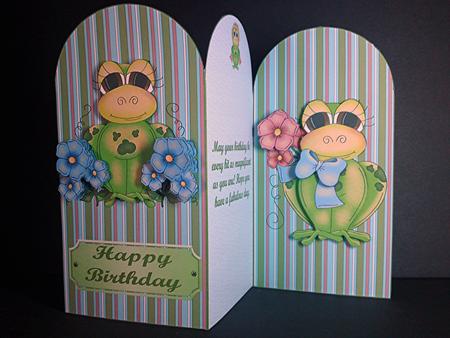 Happy Birthday Spring Frogs Tri Fold by Cynthia Massey
