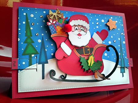 3D Santa N Sleigh Animated Moveable Decoupage Card Kit by Cynthia Massey