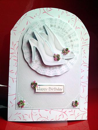Cream and White Shoes on Lace Rounded Card Front by Cynthia Massey
