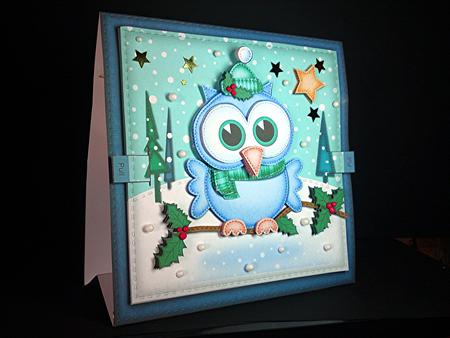 3D Little Hoot Xmas Animated Moveable Wobble Head Card Kit by Cynthia Massey
