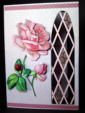 Vintage Pink Rose & Bud Side Trellis Card by Cynthia Massey