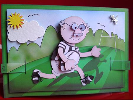 3D Rugby Man Animated Moveable Decoupage Card Kit by Cynthia Massey