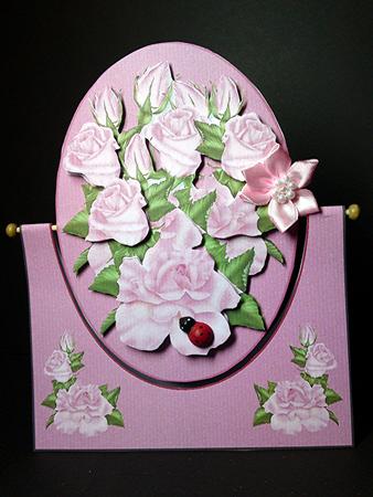 Pink Roses Spinner Card with Decoupage by Cynthia Massey