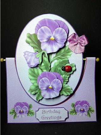 Purple Pansies Spinner Card with Decoupage by Cynthia Massey